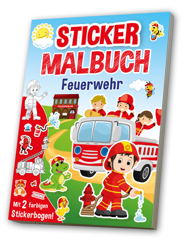 Sticker Malbuch Feuerwehr - inkl. 2 farbigen Stickerbogen
