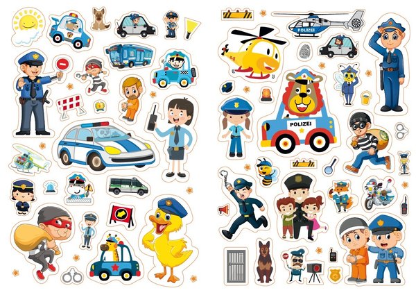 Sticker Malbuch Polizei, Fahrzeuge - inkl. 2 farbigen Stickerbogen