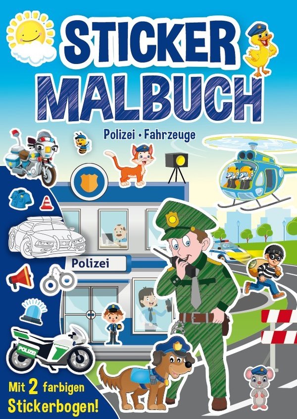Sticker Malbuch Polizei, Fahrzeuge - inkl. 2 farbigen Stickerbogen